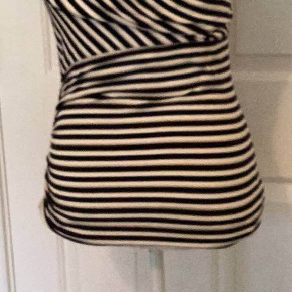 Cache Vintage Navy, White & Gold Striped One-Shoulder Top w/ Gold Buckle - Picture 8 of 11